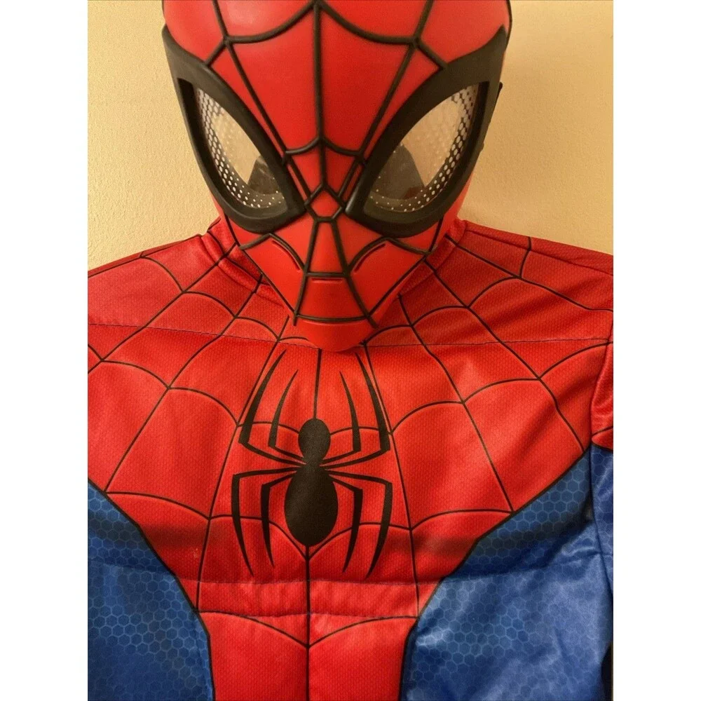 Disguise  KIDS SPIDER-MAN PADDED JUMPSUIT COSTUME W/ GLOVES & MASK SIZE 6~8 - Picture 4 of 7
